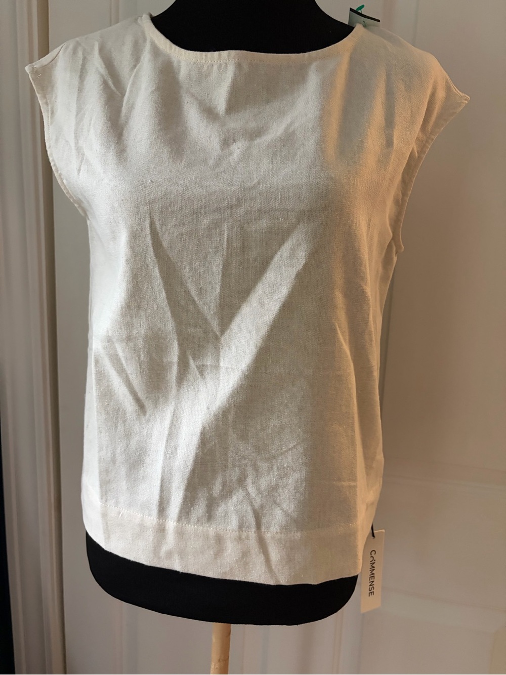 Commense Cream Boatneck Cap-Sleeve Linen blend top S